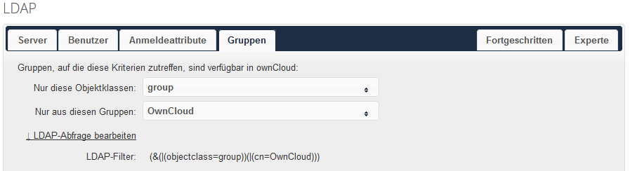 Einrichtungstab Gruppen